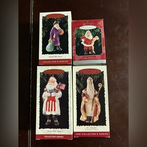 4 Vintage Hallmark Merry Olde & Nicks wish list & St. Nicholas Santa Ornaments